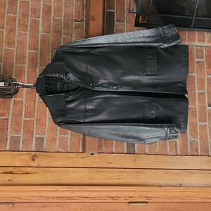 Express Dark Leather Trench Coat